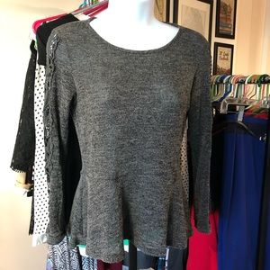 Lightweight Gray Sleeve Detail Peplum Sweater